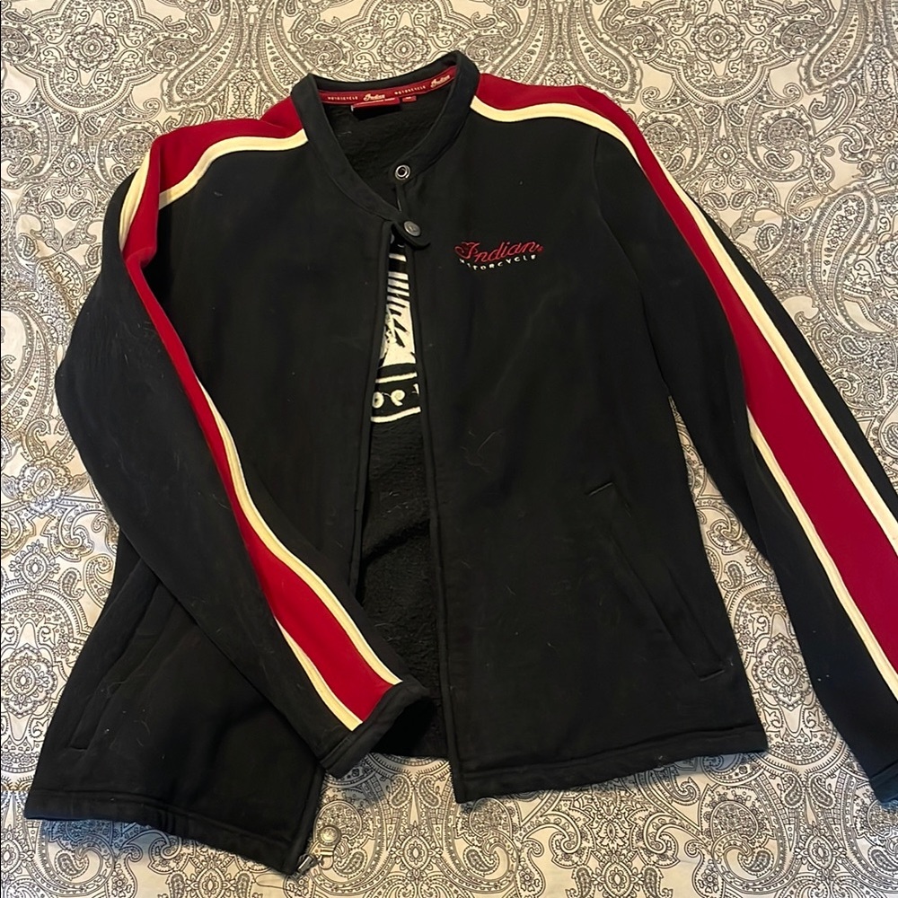 Black Jacket with Red and White Stripes